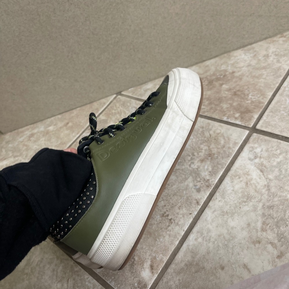 Desigual olive Green Studded Lace Up Sneakers Women's size 8 shoes comfort - Picture 5 of 12